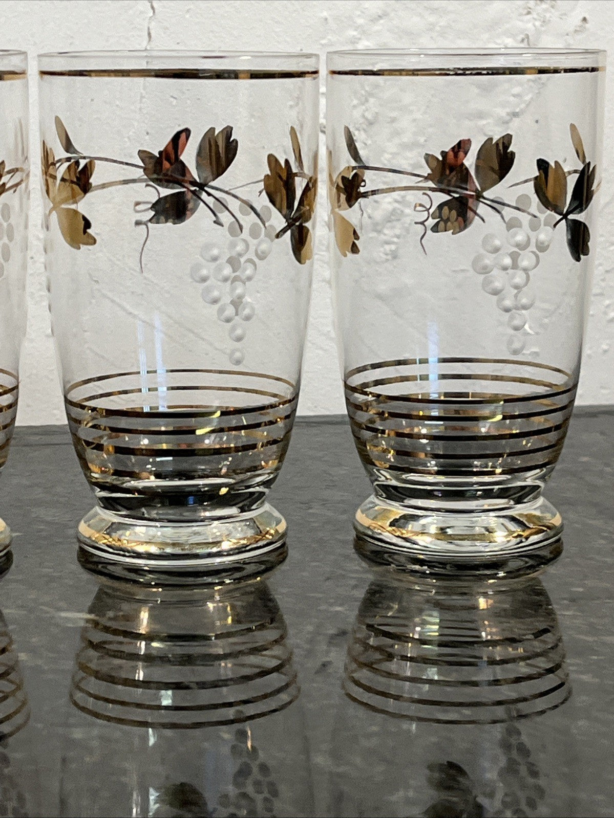 Vintage Gold Gilt Grape Motif Highball Glasses Set Of 4