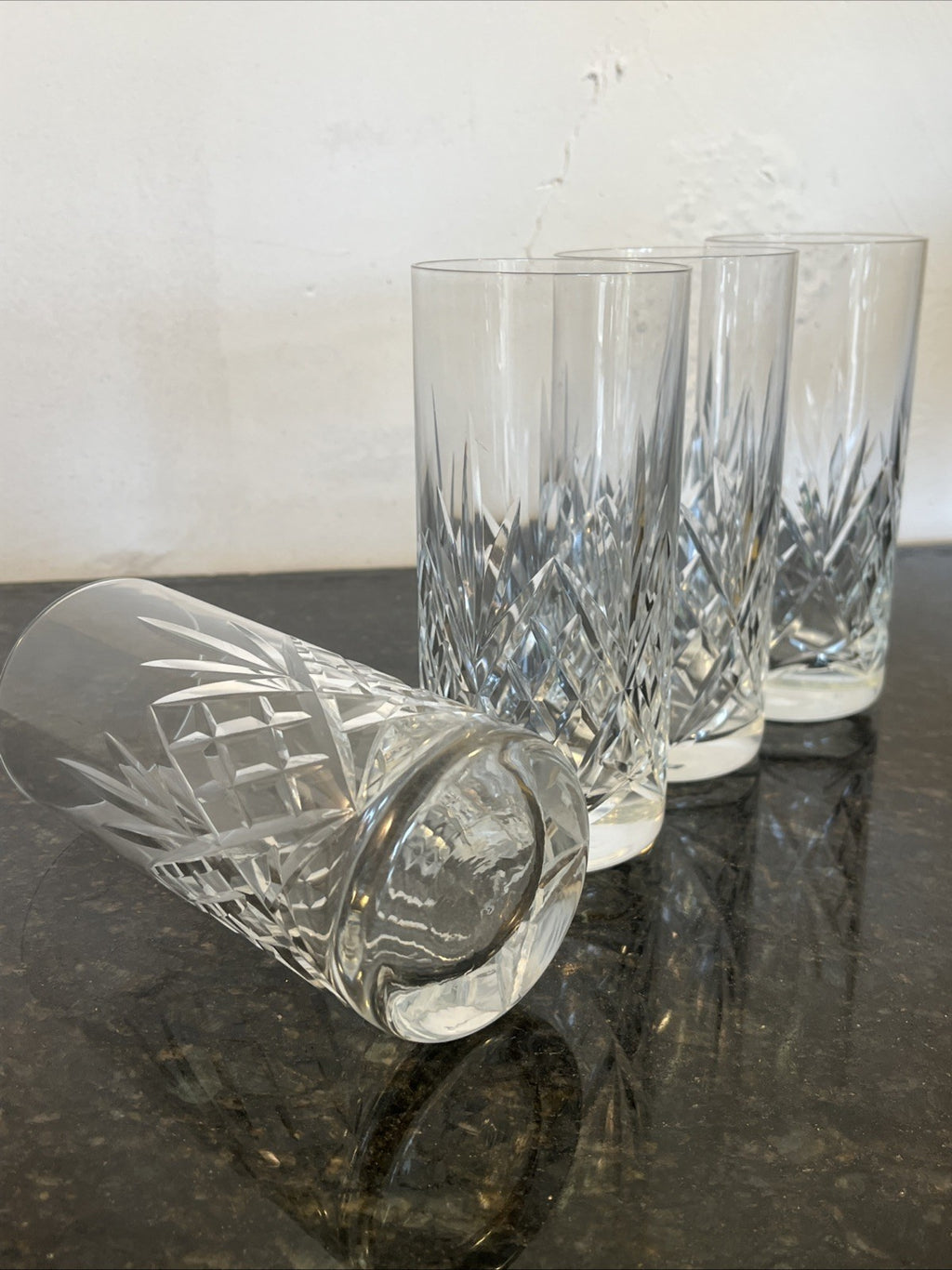Georgian Style Crystal Highball Glasses Set 4 Cut Lead Crystal Tumblers