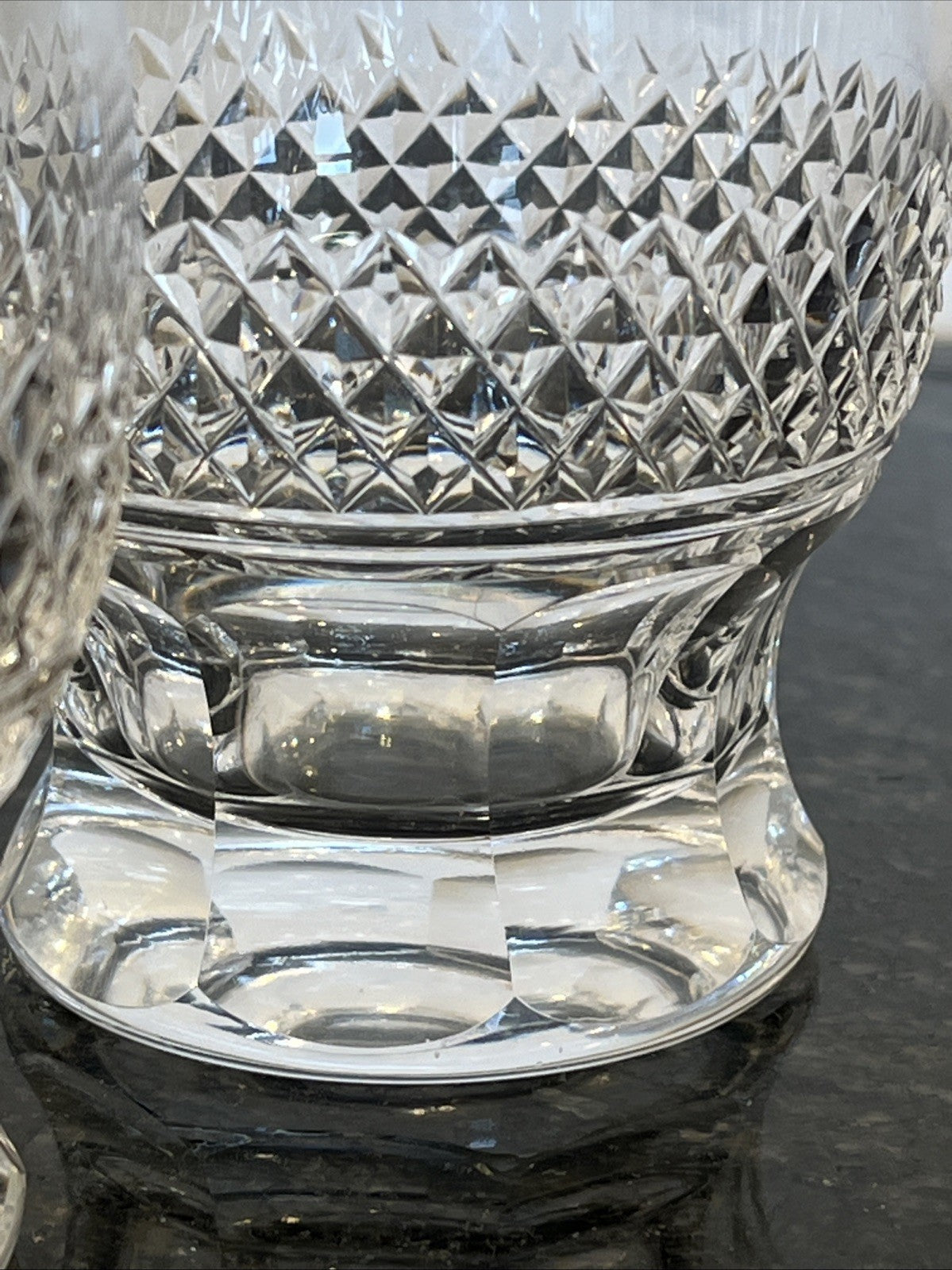 Cut Crystal Whisky Tumblers Diamond Pattern Heavy Base Set Of 3