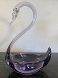 Murano Style Art Glass Swan Bowl Purple Amethyst Cased Glass Centrepiece