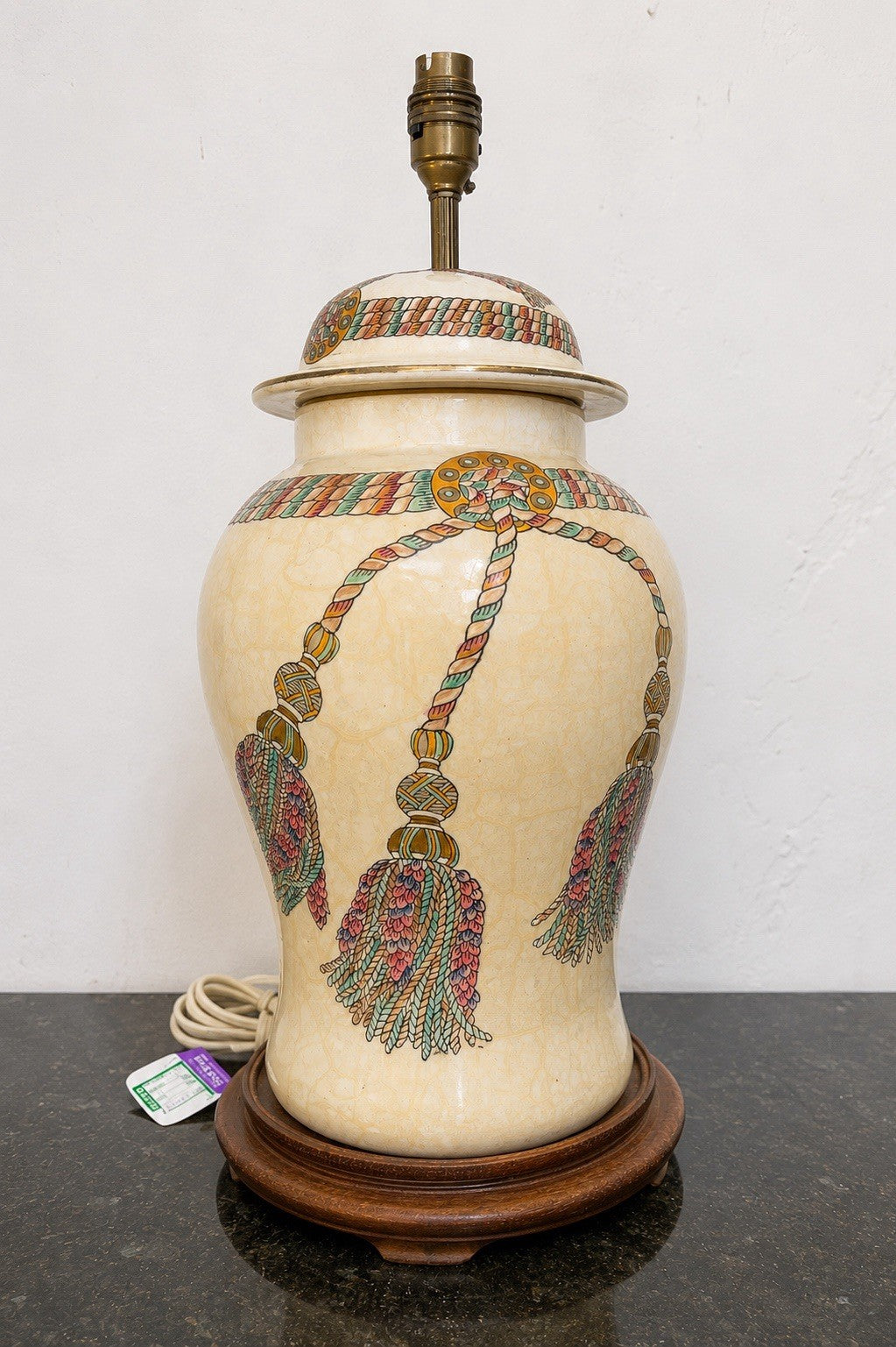 Ceramic Table Lamp Ginger Jar Oriental Tassel Design Hong Kong Vintage 56cm