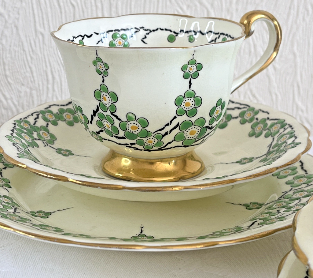 New Chelsea Maytime Tea Trios Hand Painted Staffordshire Bone China