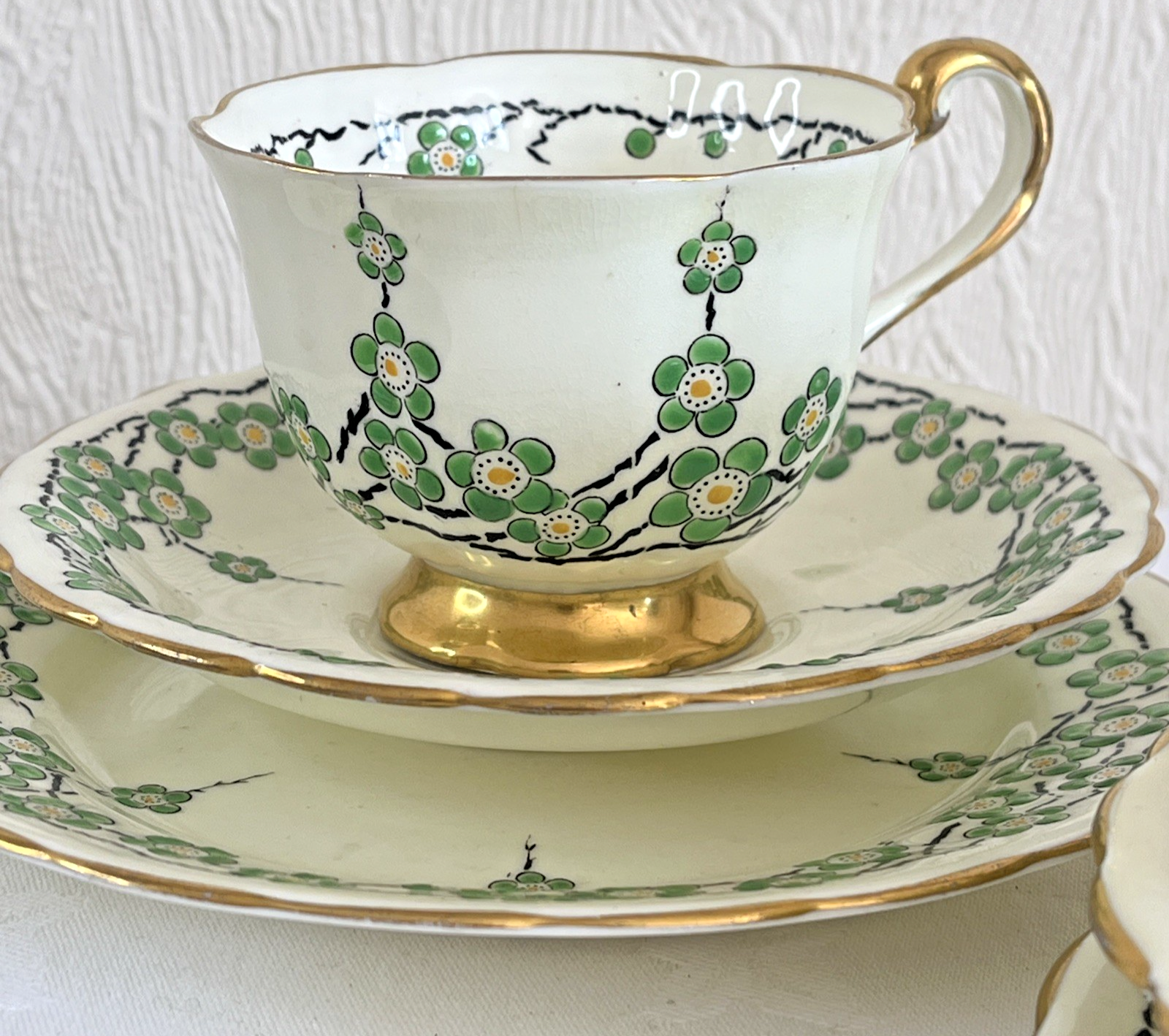New Chelsea Maytime Tea Trios Hand Painted Staffordshire Bone China