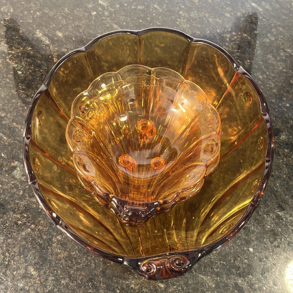 Bohemian Amber Glass Bowl Set Art Deco Czech Glass Vintage