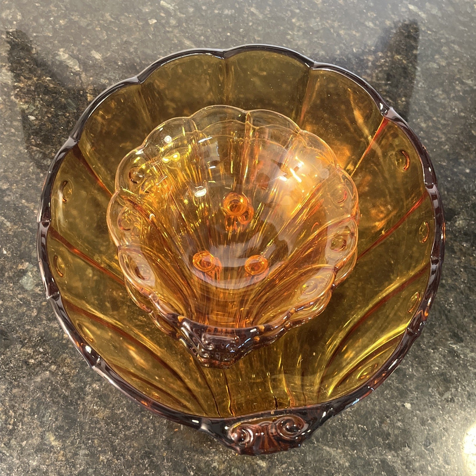 Bohemian Amber Glass Bowl Set Art Deco Czech Glass Vintage