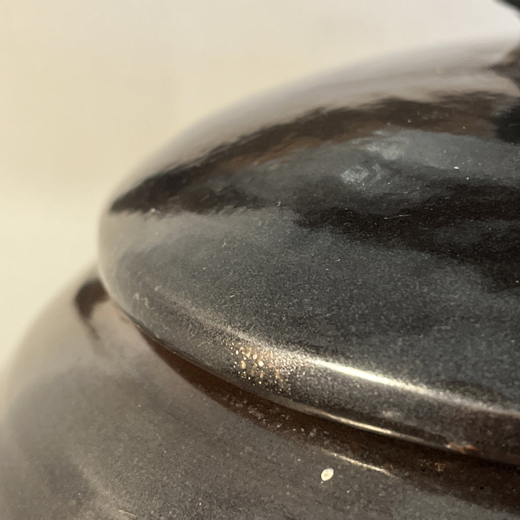 Studio Pottery Lidded Jar Tenmoku Glaze Stoneware Storage Pot