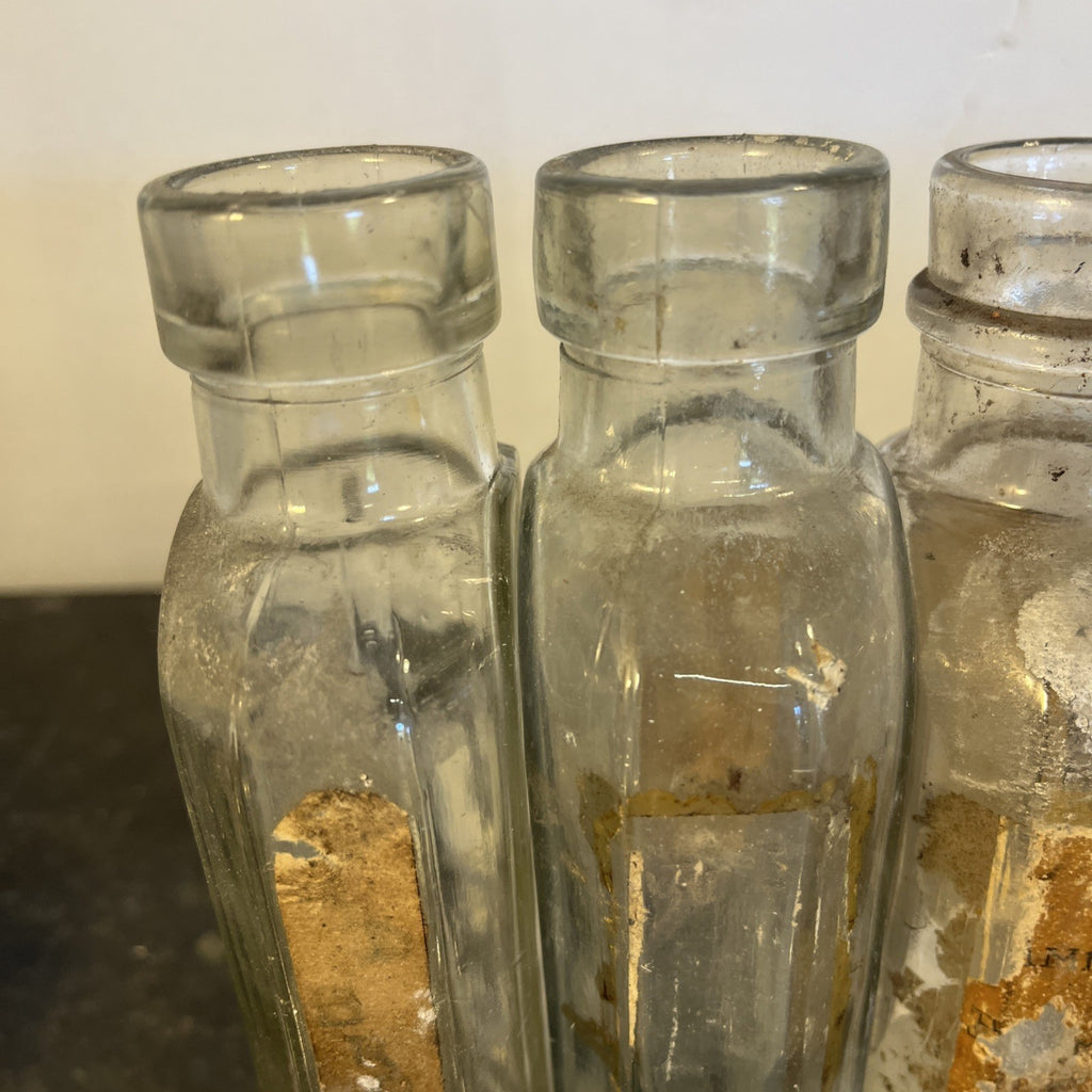 Antique Chemist Bottles Apothecary Pharmacy Labels Glass Set of 8 B.P.
