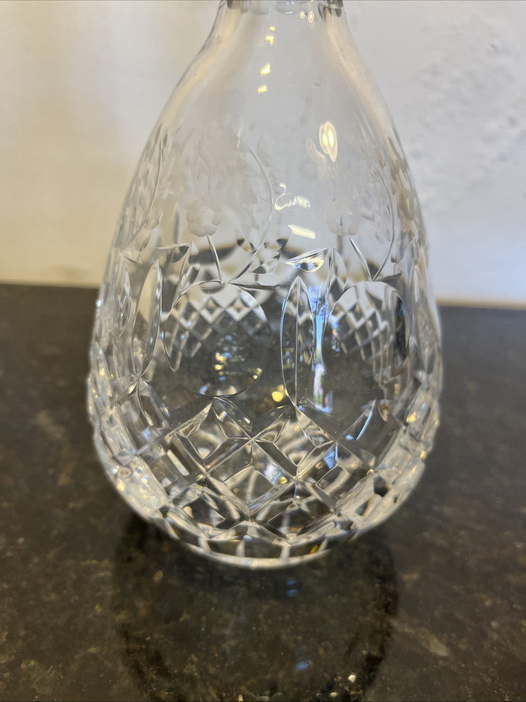 Rogaska Gallia Crystal Wine Decanter Diamond Cut Etched Floral Stopper Slovenia