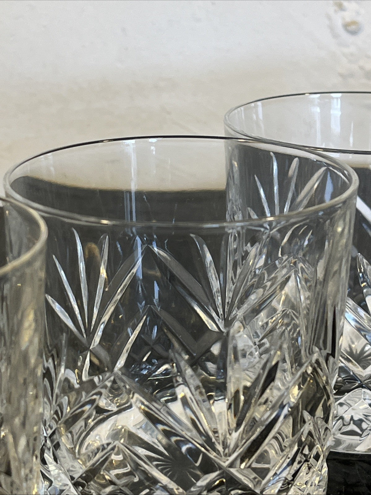 Royal Doulton Cut Crystal Whisky Tumblers Set 4 Heavy Diamond Fan Glasses