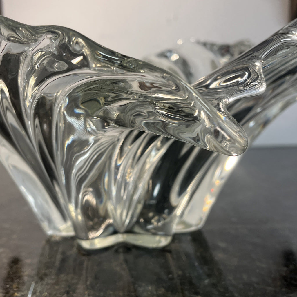 Sculptural Art Glass Bowl Clear Ribbed Centrepiece Mikasa Style