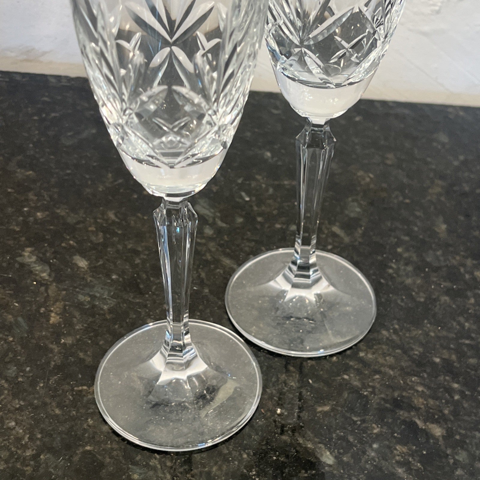 Schott Crystal Champagne Flutes Pair German Cut Crystal Glasses Germany