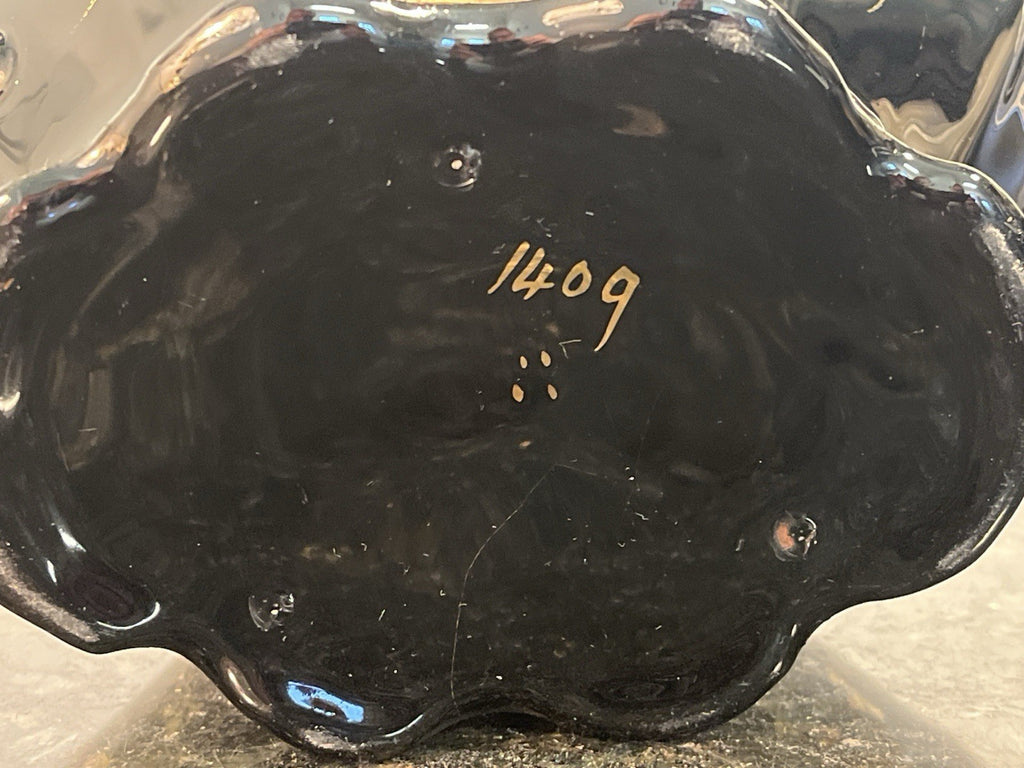 Antique Victorian Jackfield Style Teapot Black Glaze Hand Painted Floral 27cm