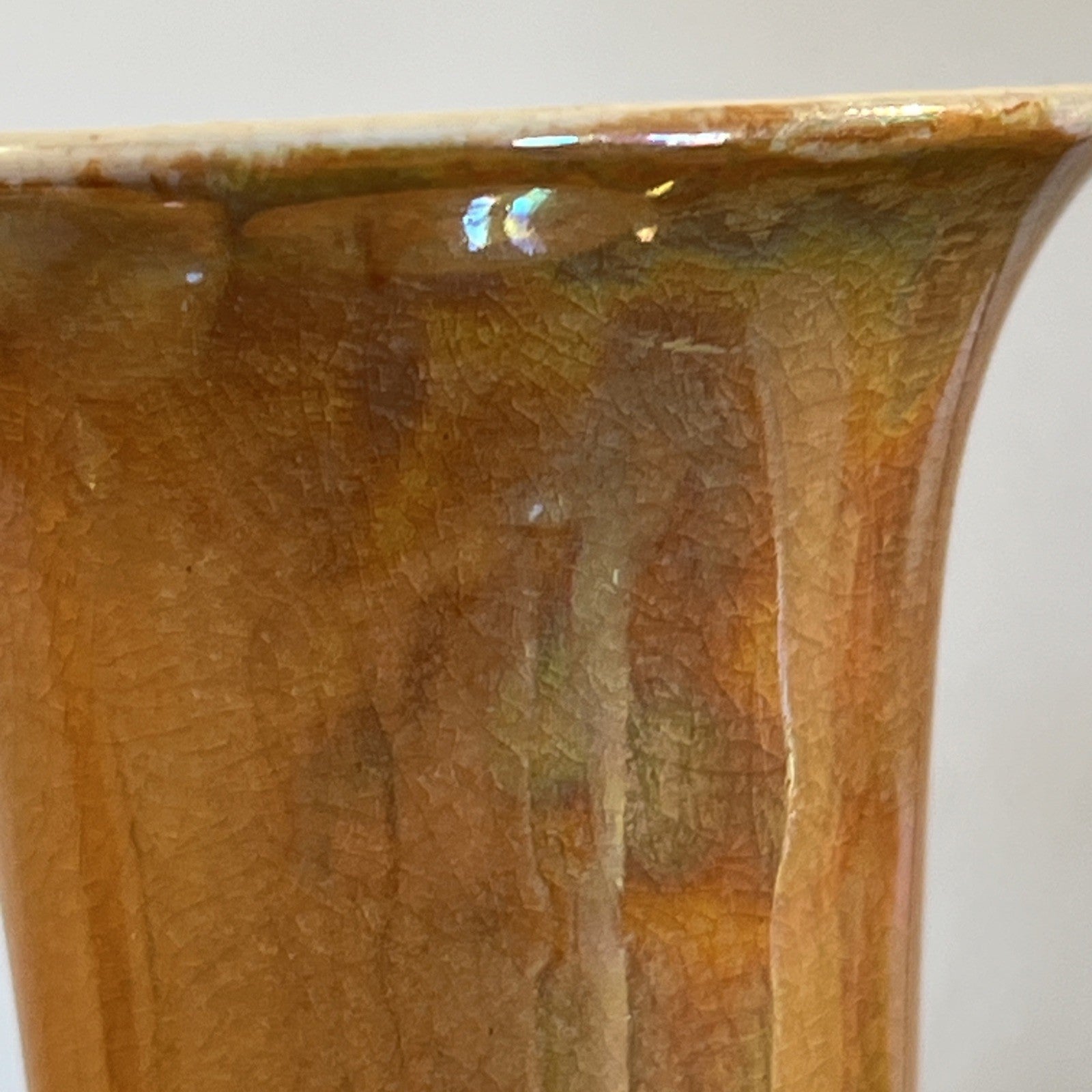 Pair Devon Ware Fieldings Lustre Vases Orange Iridescent Stoke