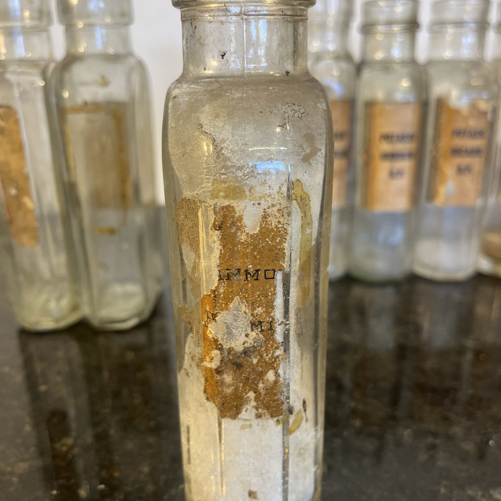 Antique Chemist Bottles Apothecary Pharmacy Labels Glass Set of 8 B.P.