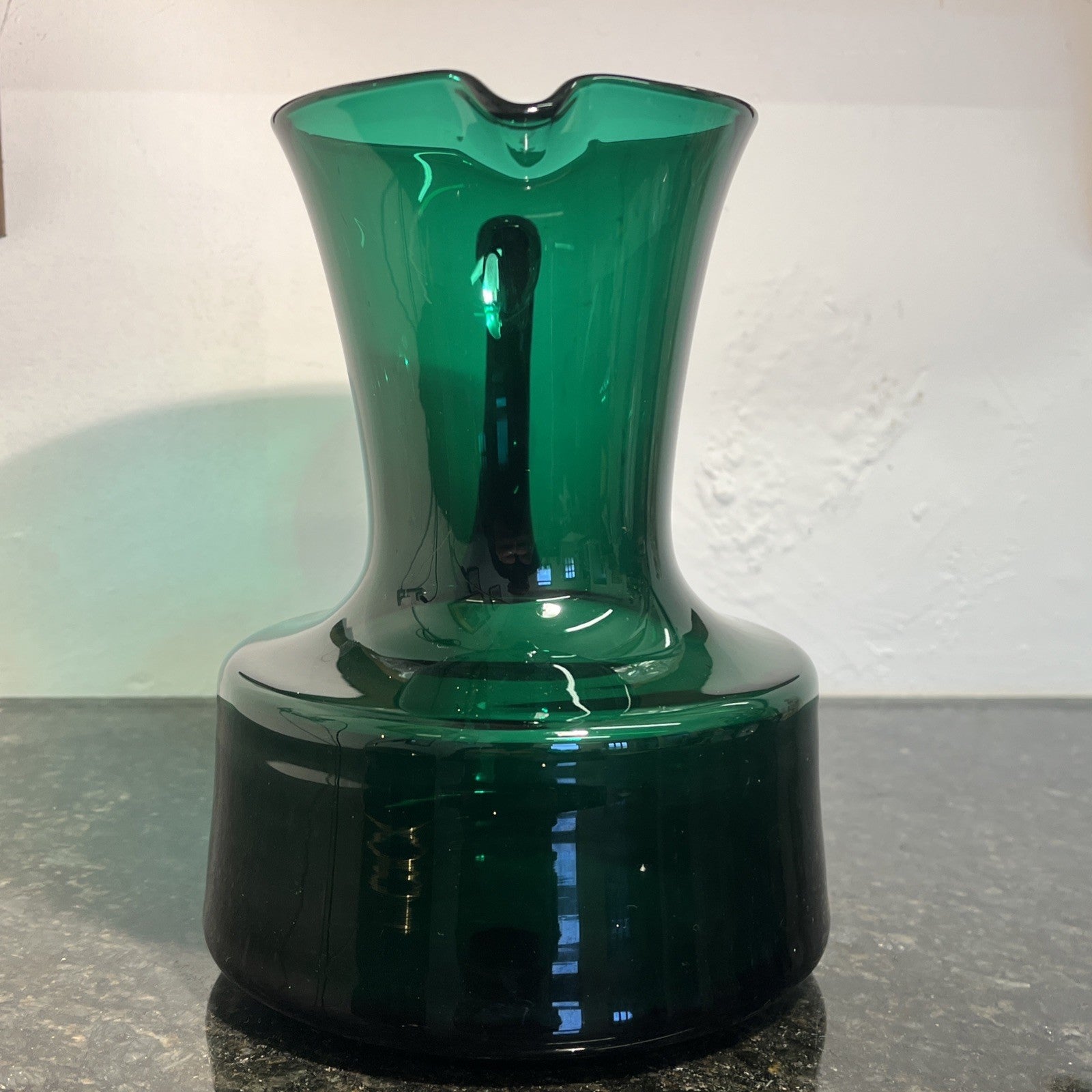 Vintage Emerald Green Art Glass Jug  Sculptural Mid Century Style