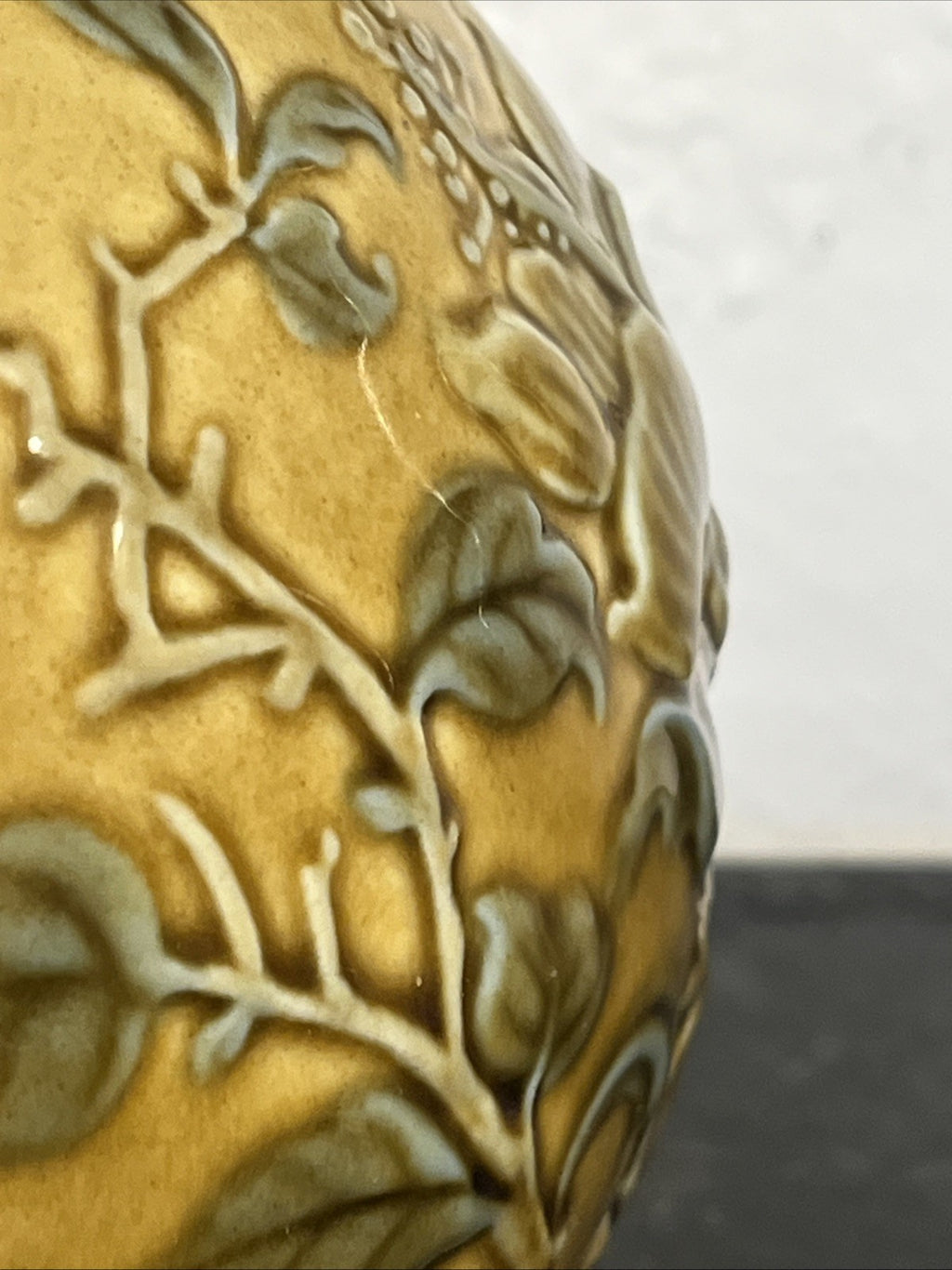 Lladro Relief Bird Vase Honey Glaze Spanish Ceramic Floral Foliage