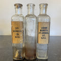 Antique Chemist Bottles Apothecary Glass Pharmacy Labels Graduated Set of 3