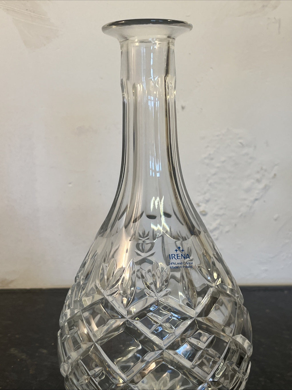 Lead Crystal Decanter Irena Poland Cut Glass Whisky Brandy Wine with Stopper
