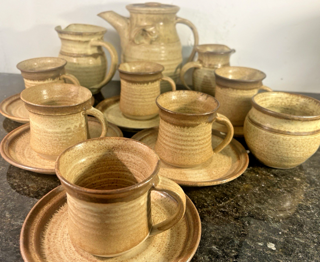 Rath Pottery Ireland Coffee Set 16 Piece Stoneware Cups Saucers Teapot