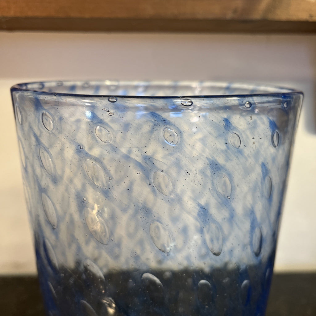 Vintage Blue Bullicante Art Glass Vase Italian Style Heavy Cased Glass