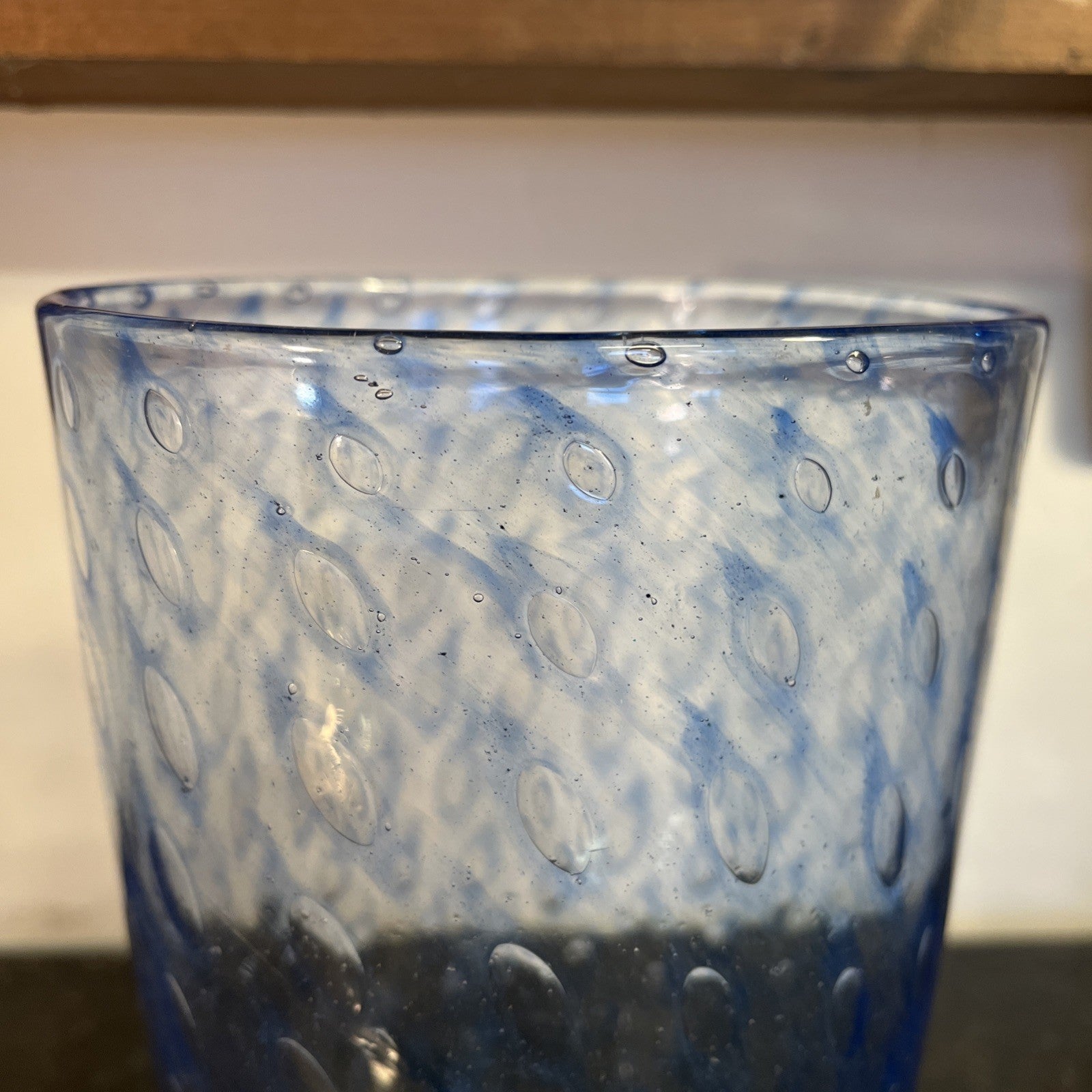 Vintage Blue Bullicante Art Glass Vase Italian Style Heavy Cased Glass
