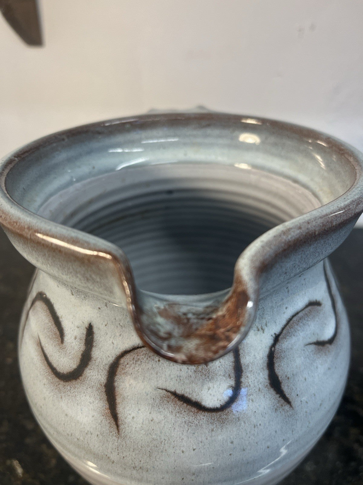 Vintage Studio Pottery Jug Grey Blue Glaze Hand Thrown British Ceramic