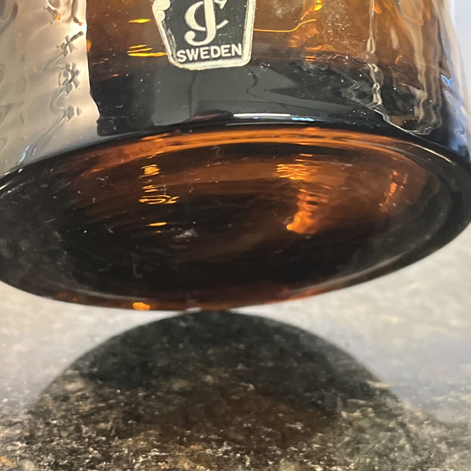 Vintage JC Sweden Amber Art Glass Vase Scandinavian Lindshammar Style