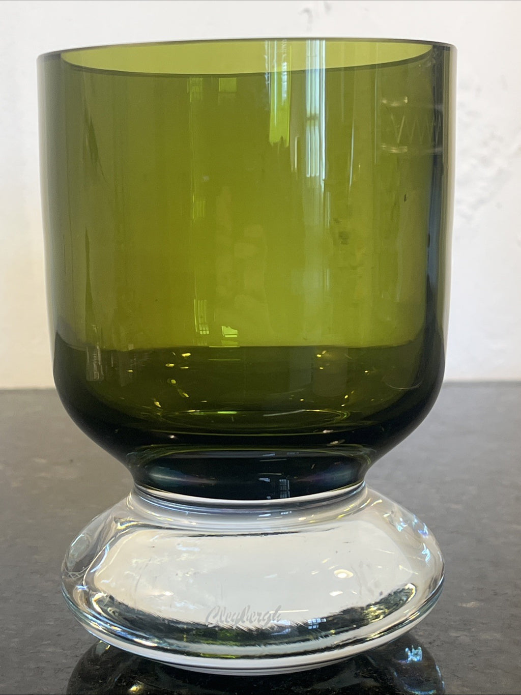 Vintage Cleybergh Art Glass Vase Olive Green Heavy MCM Belgian Signed