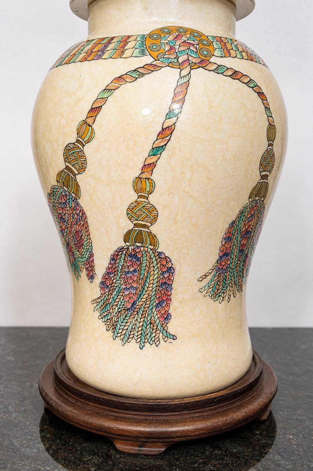 Ceramic Table Lamp Ginger Jar Oriental Tassel Design Hong Kong Vintage 56cm