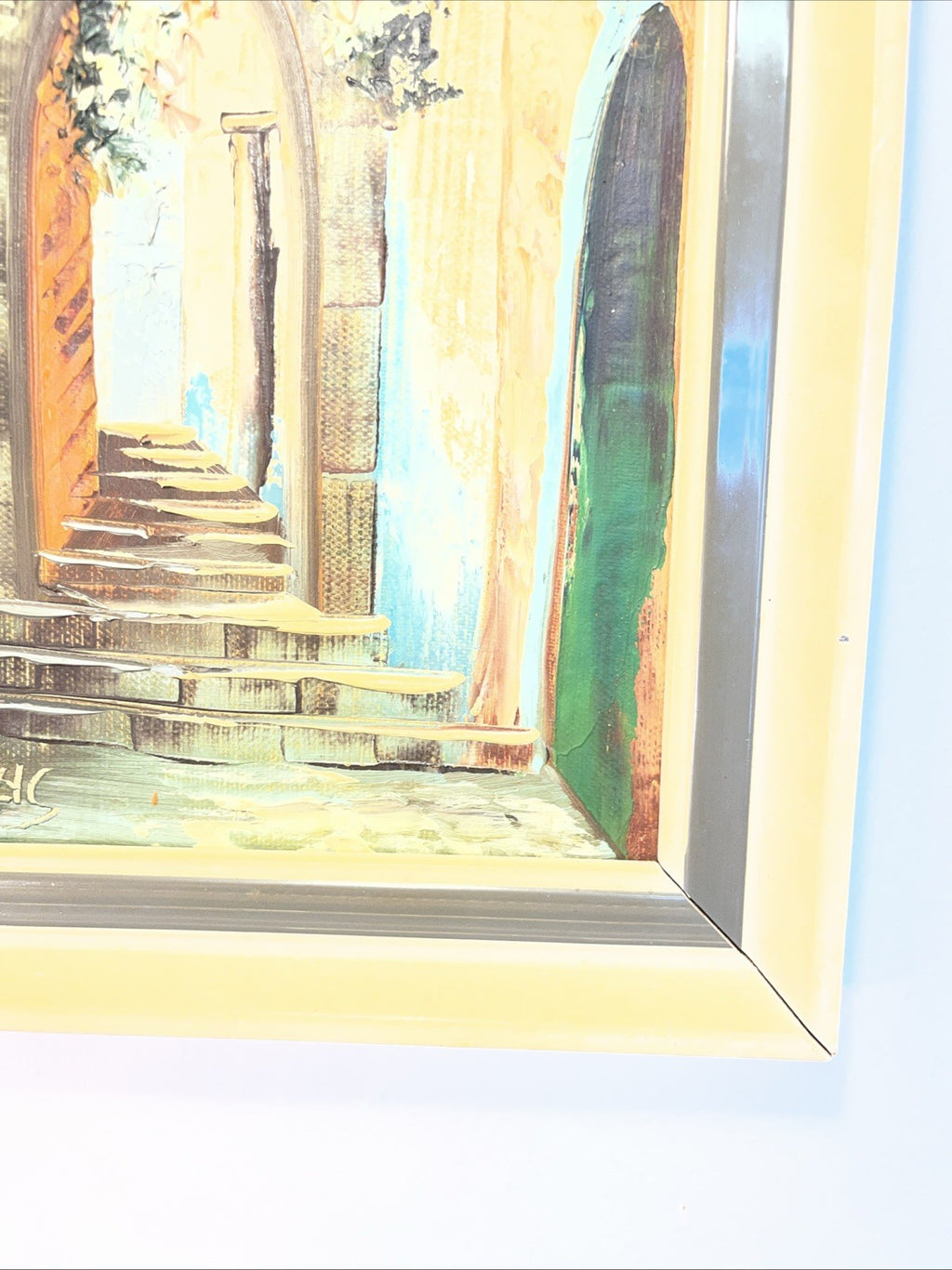 A Lucas Venetian Town View Oil Painting Framed Mid Century Street Scene