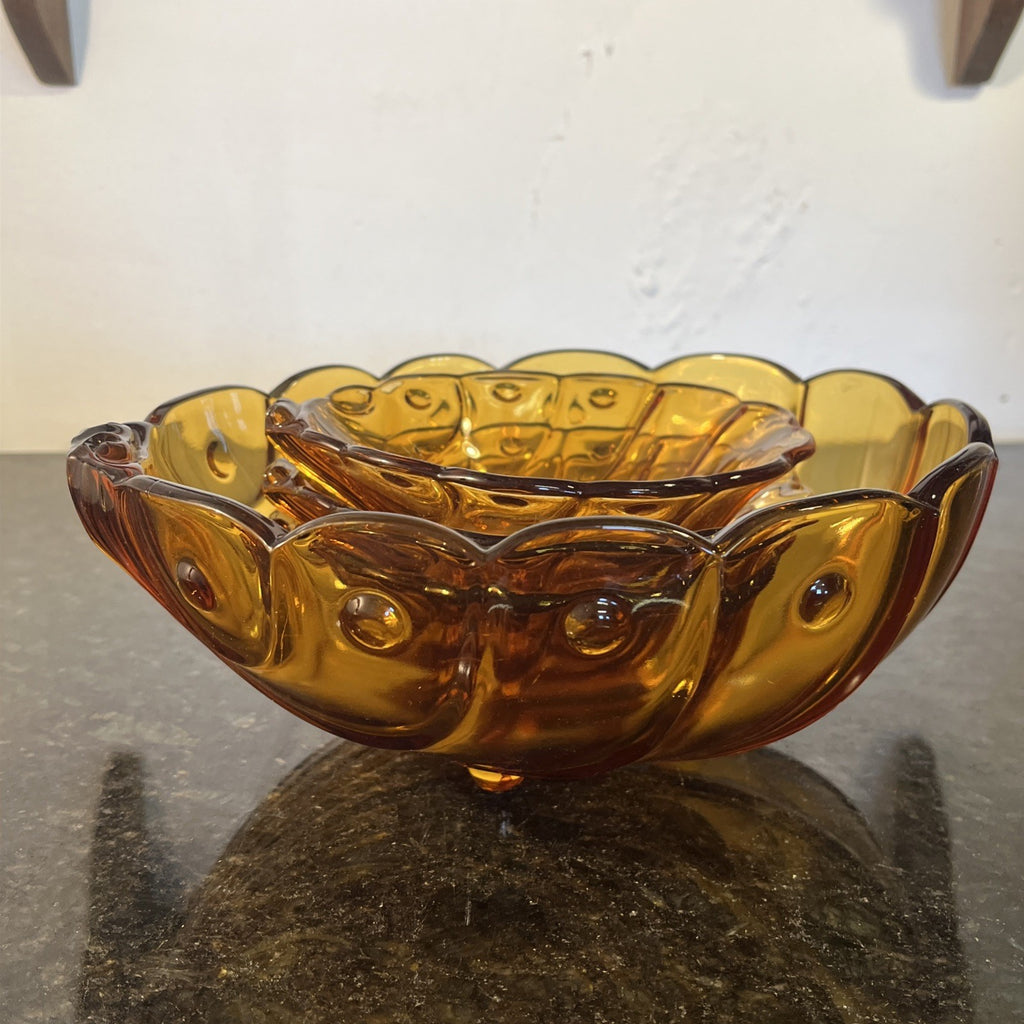Bohemian Amber Glass Bowl Set Art Deco Czech Glass Vintage