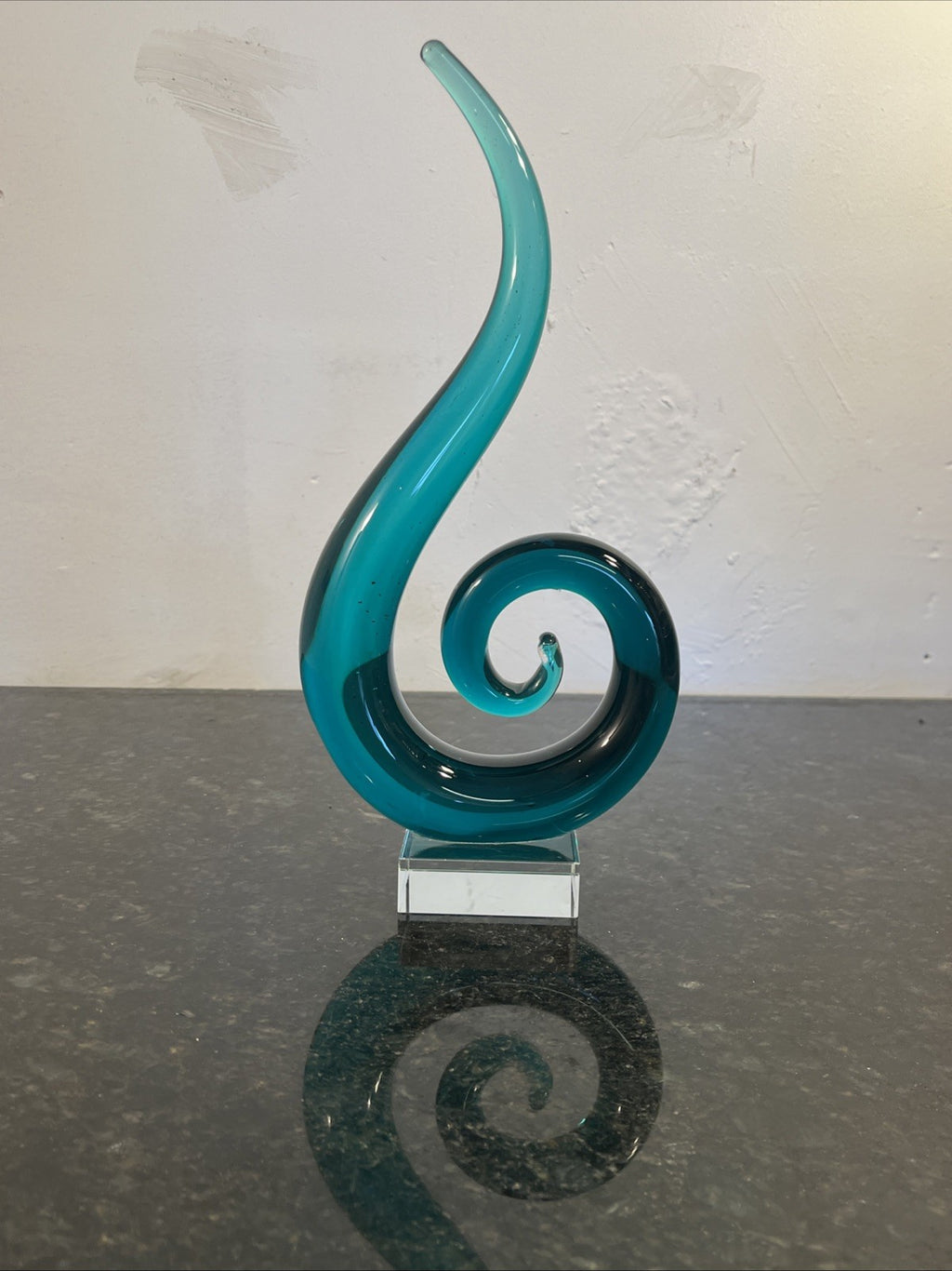 Teal Blue Art Glass Spiral Sculpture Decorative Ornament