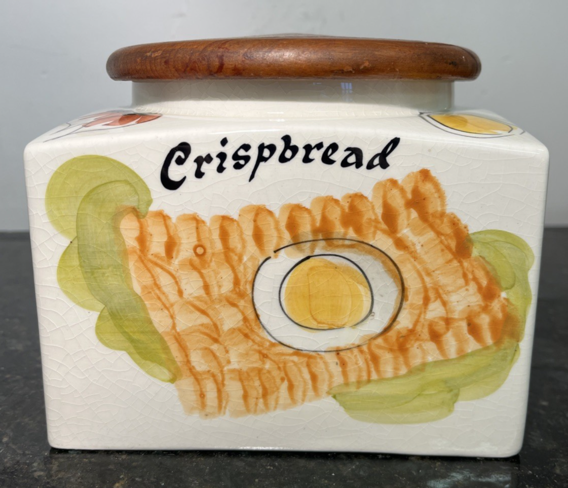 Tony Raymond Pottery Crispbread Jar Teak Lid Kitchen Storage Canister