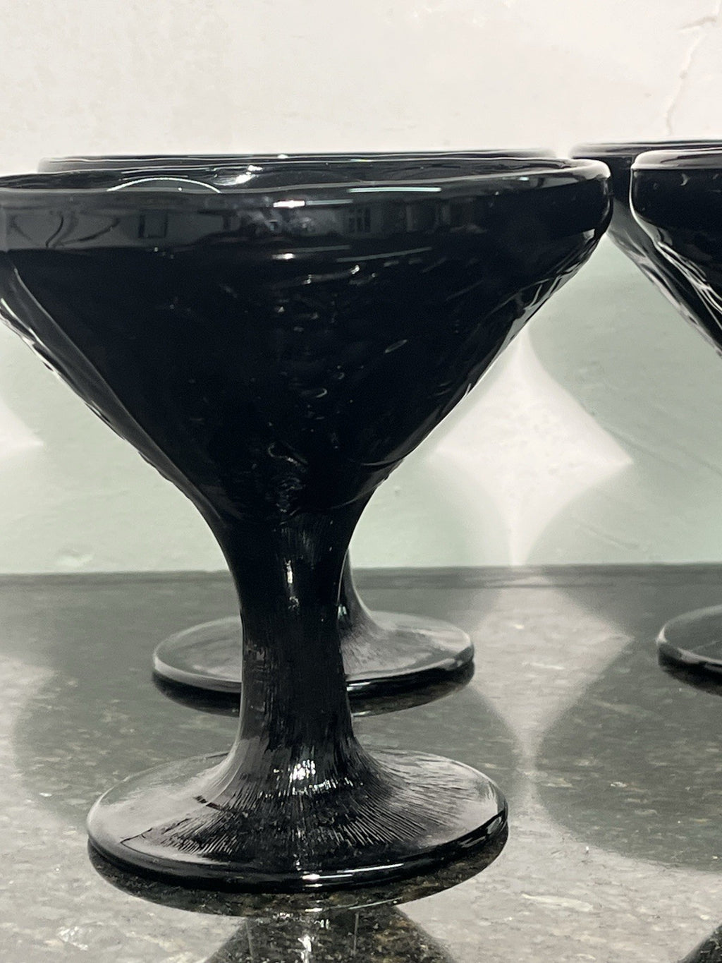 Black Glass Dessert Coupes Set 6 Vintage Footed Ice Cream Glasses