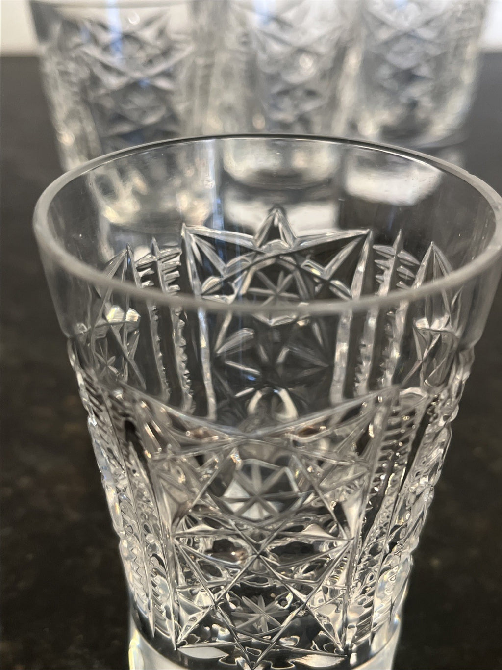 Soviet Cut Crystal Shot Glasses Geometric Vodka Glasses USSR Style Set Of 4