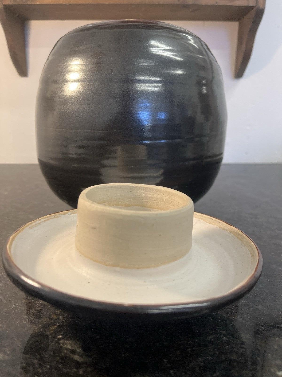 Studio Pottery Lidded Jar Tenmoku Glaze Stoneware Storage Pot