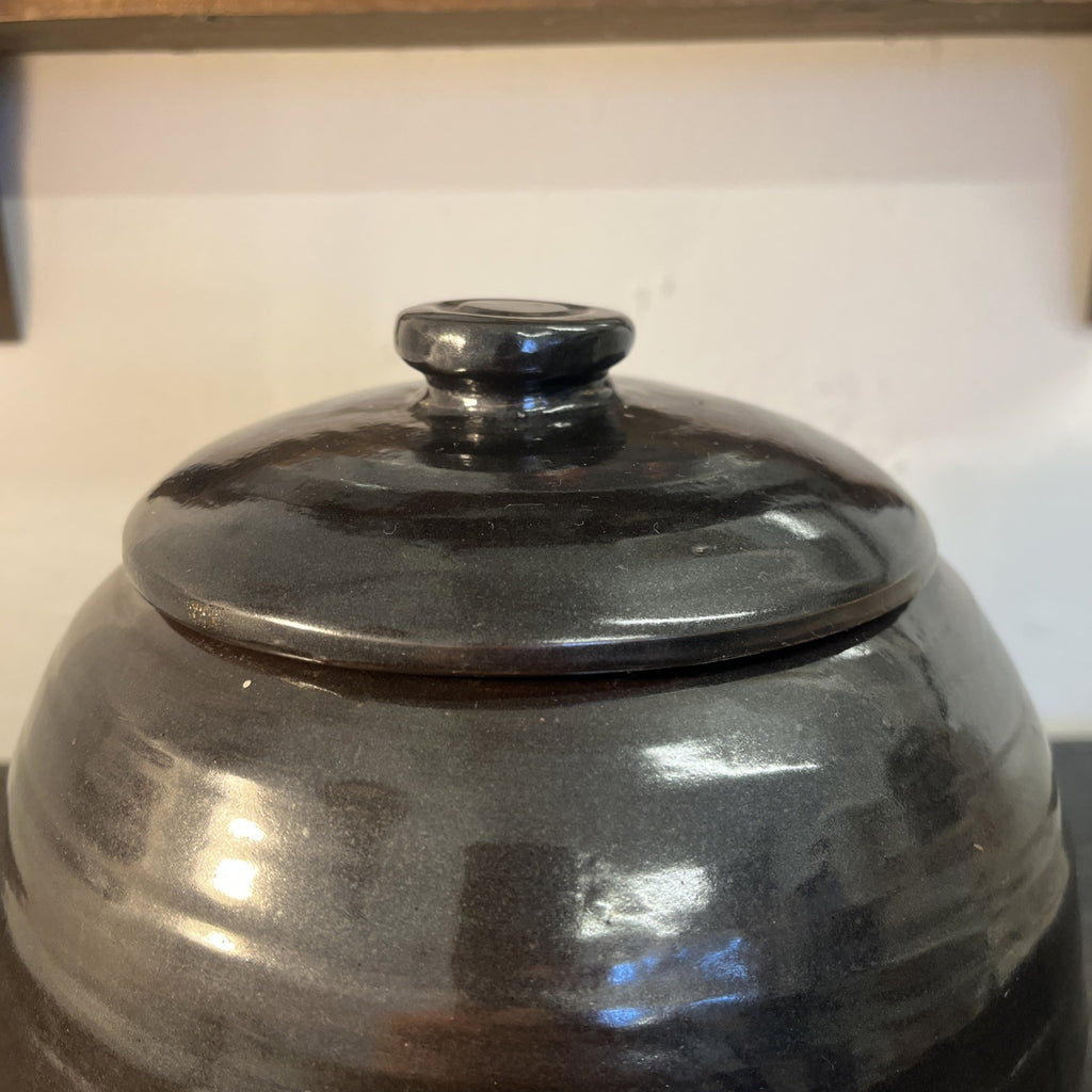 Studio Pottery Lidded Jar Tenmoku Glaze Stoneware Storage Pot