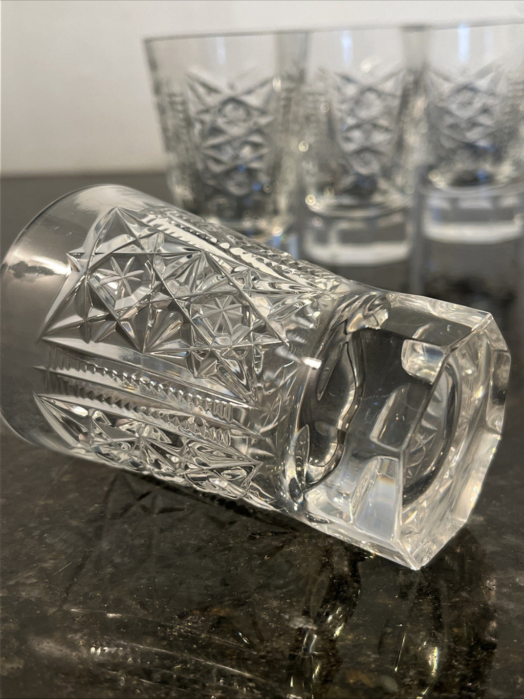 Soviet Cut Crystal Shot Glasses Geometric Vodka Glasses USSR Style Set Of 4