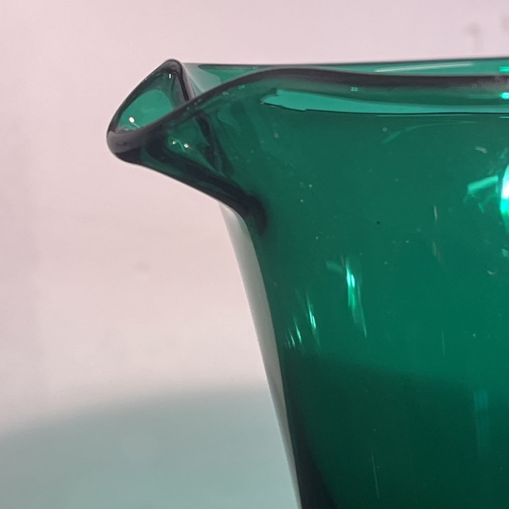 Vintage Emerald Green Art Glass Jug  Sculptural Mid Century Style