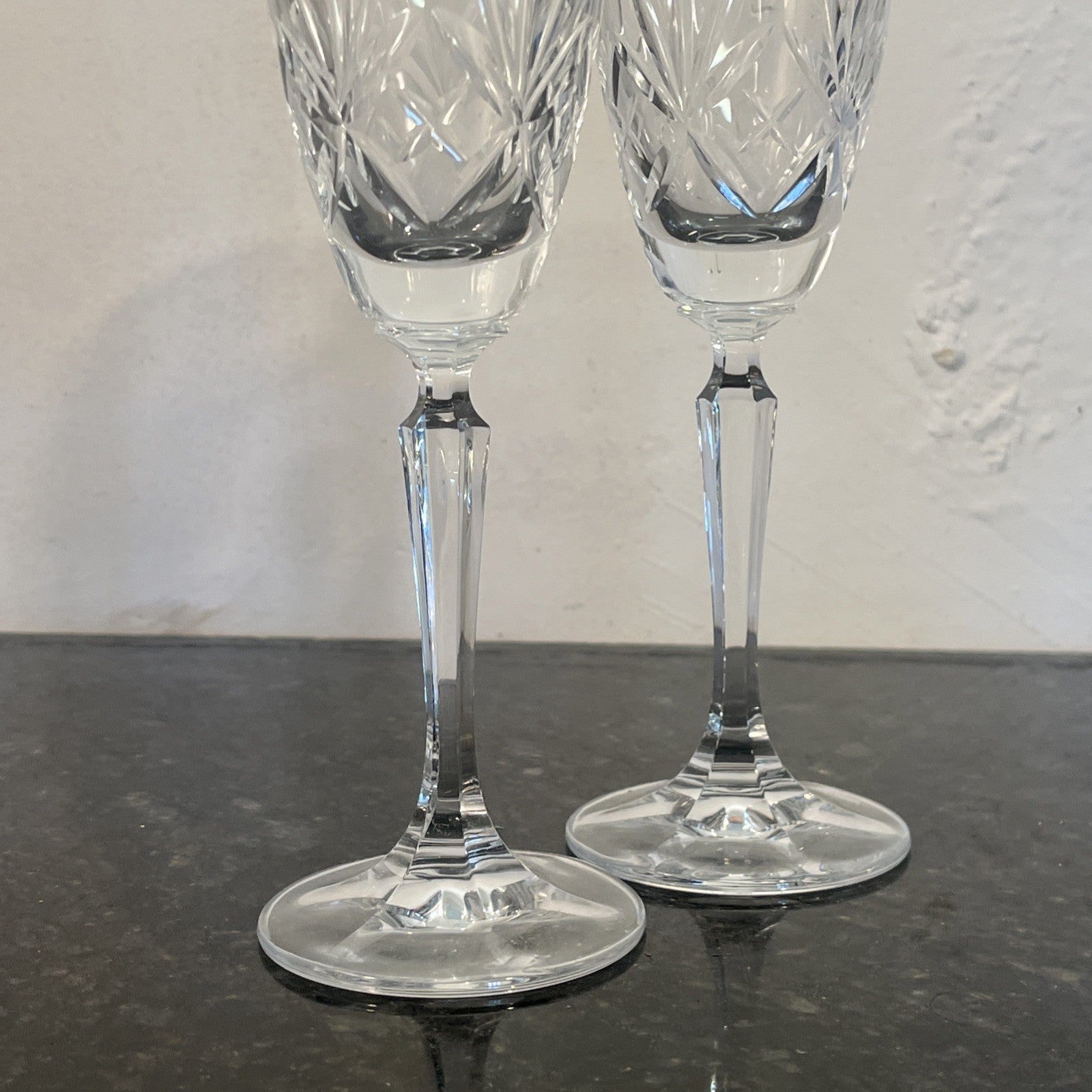Schott Crystal Champagne Flutes Pair German Cut Crystal Glasses Germany