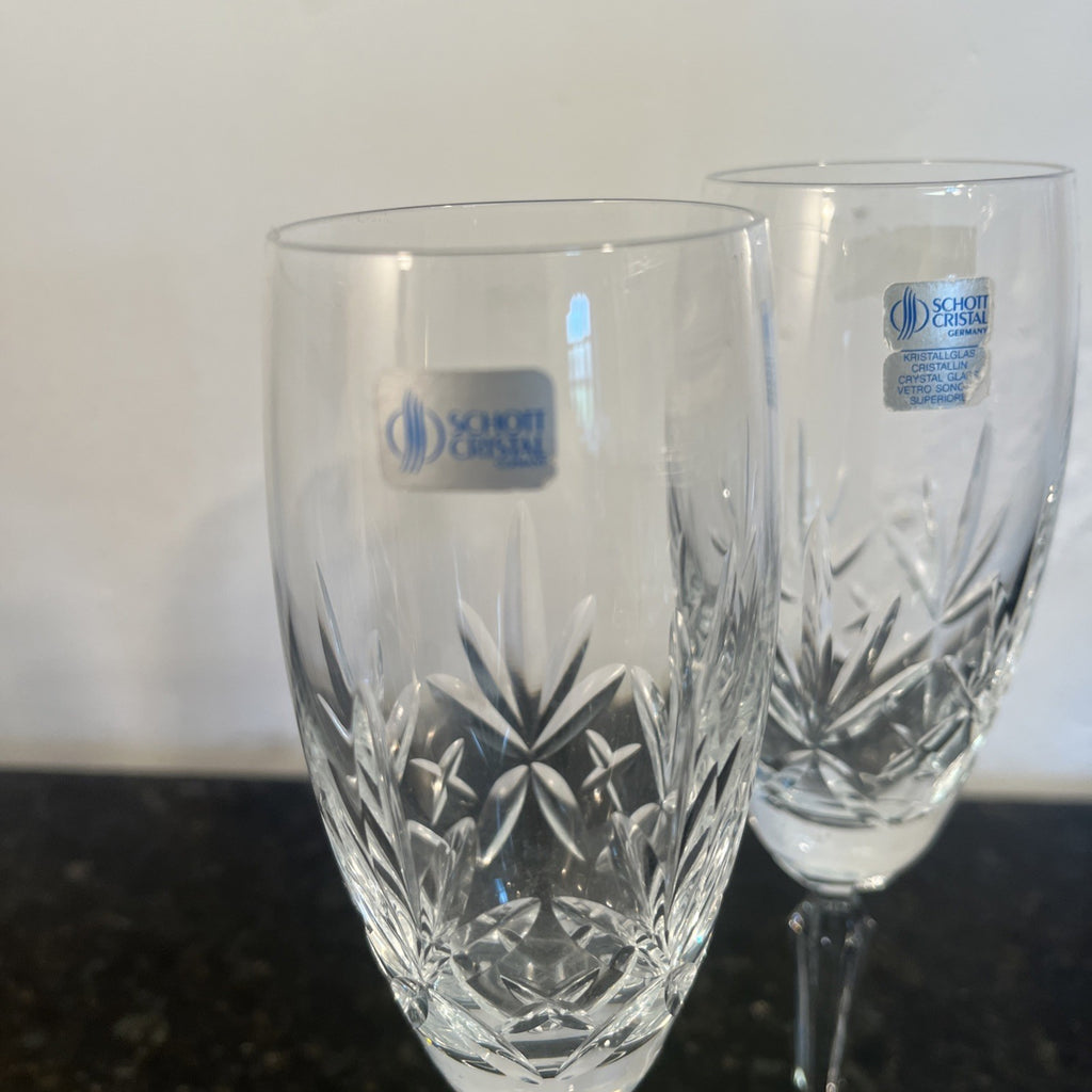 Schott Crystal Champagne Flutes Pair German Cut Crystal Glasses Germany