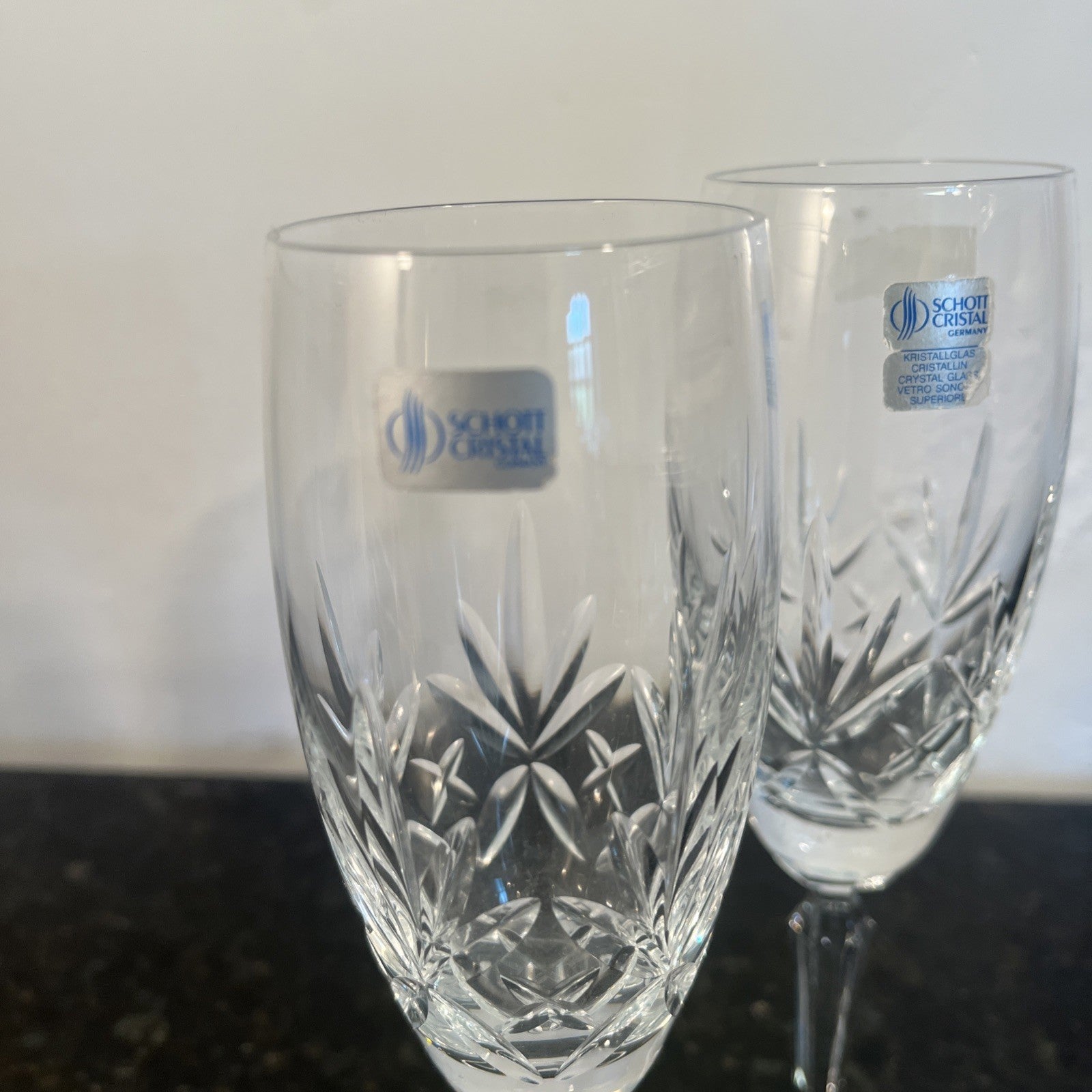 Schott Crystal Champagne Flutes Pair German Cut Crystal Glasses Germany