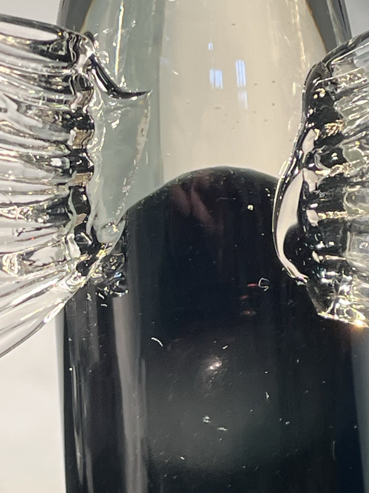 Vintage Hand Blown Glass Angel Sculpture Black and Clear Art Glass Ornament