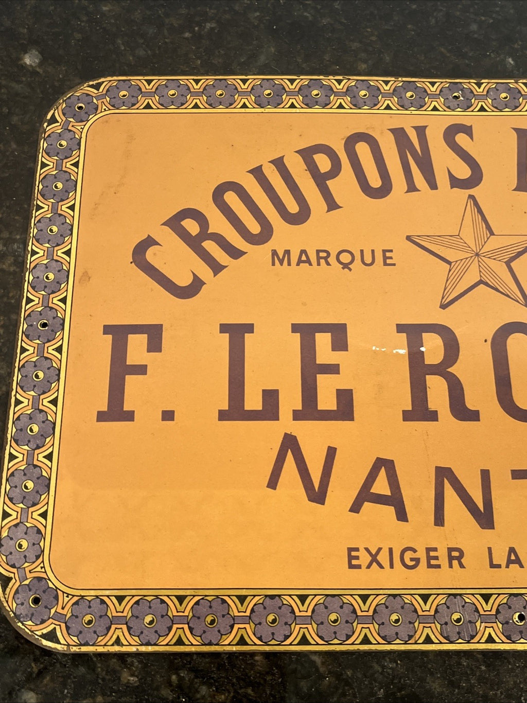 French Tin Advertising Sign F Leroy Nantes Croupons De Pays Leather Plaque