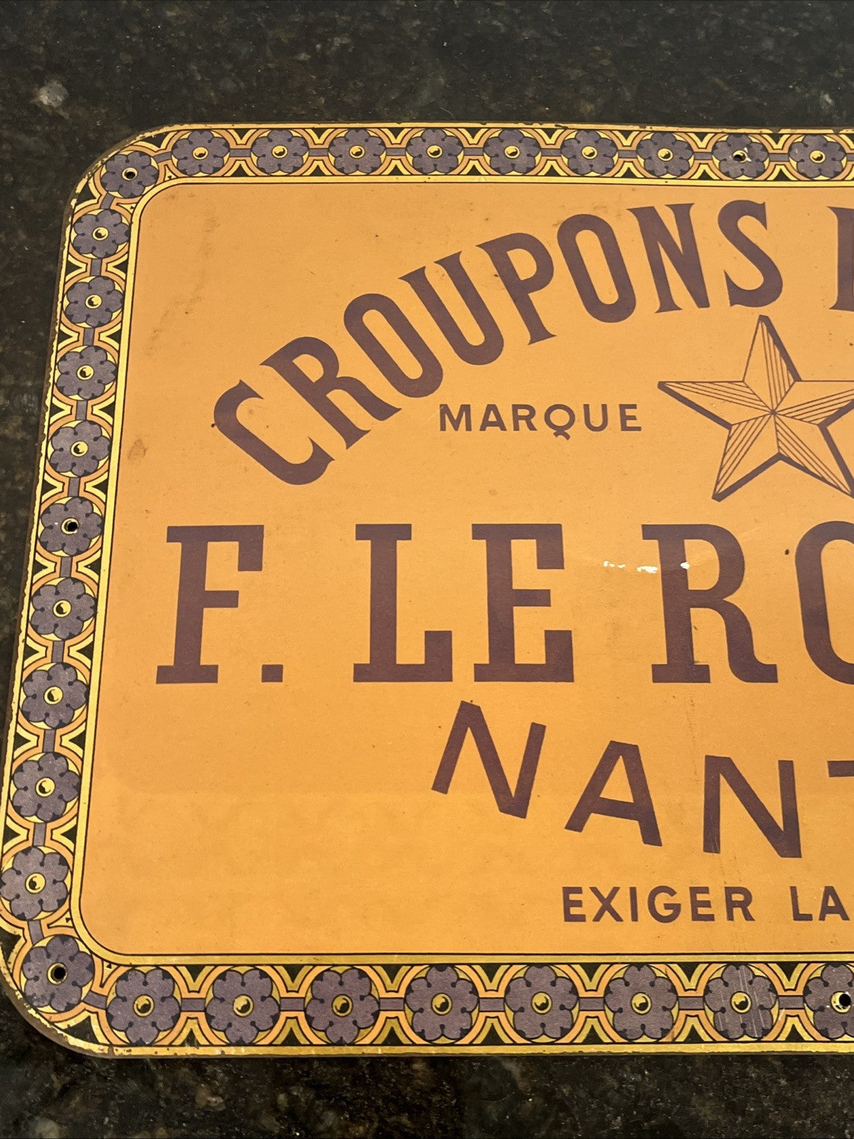 French Tin Advertising Sign F Leroy Nantes Croupons De Pays Leather Plaque