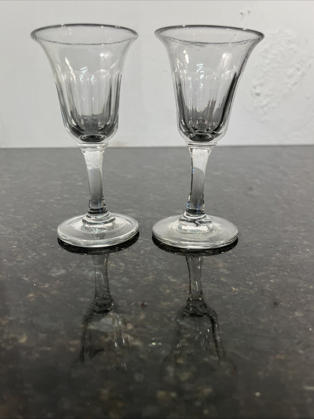 Antique Victorian Hand Blown Cut Crystal Sherry Liqueur Glasses Pair c1880