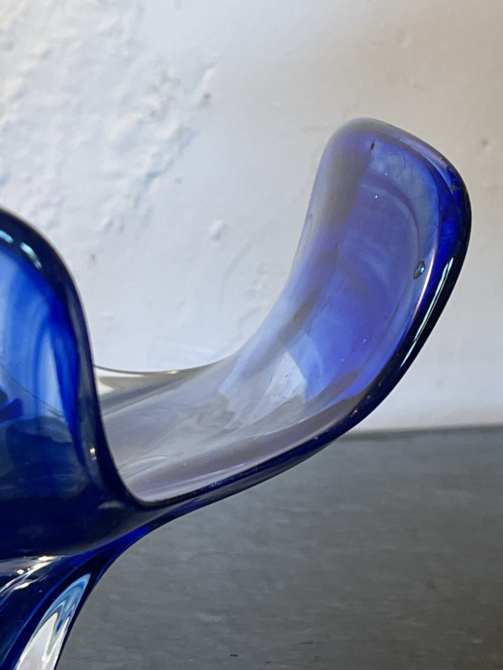 Vintage Czech Chřibská Style Hand Blown Blue Cased Art Glass Freeform Bowl