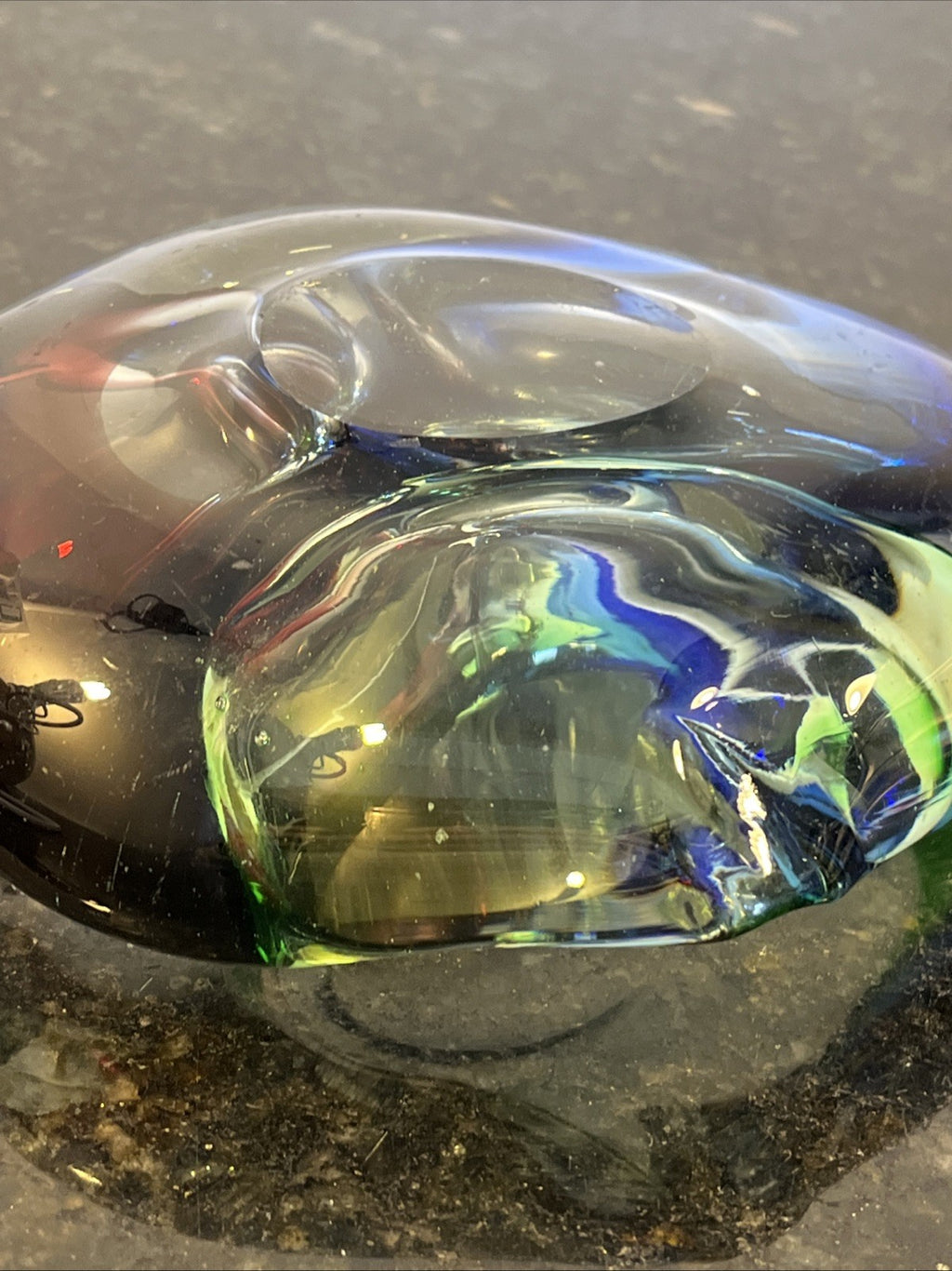 Josef Rozinek Attributed Sommerso Art Glass Ashtray Blue Green Czech 1960s