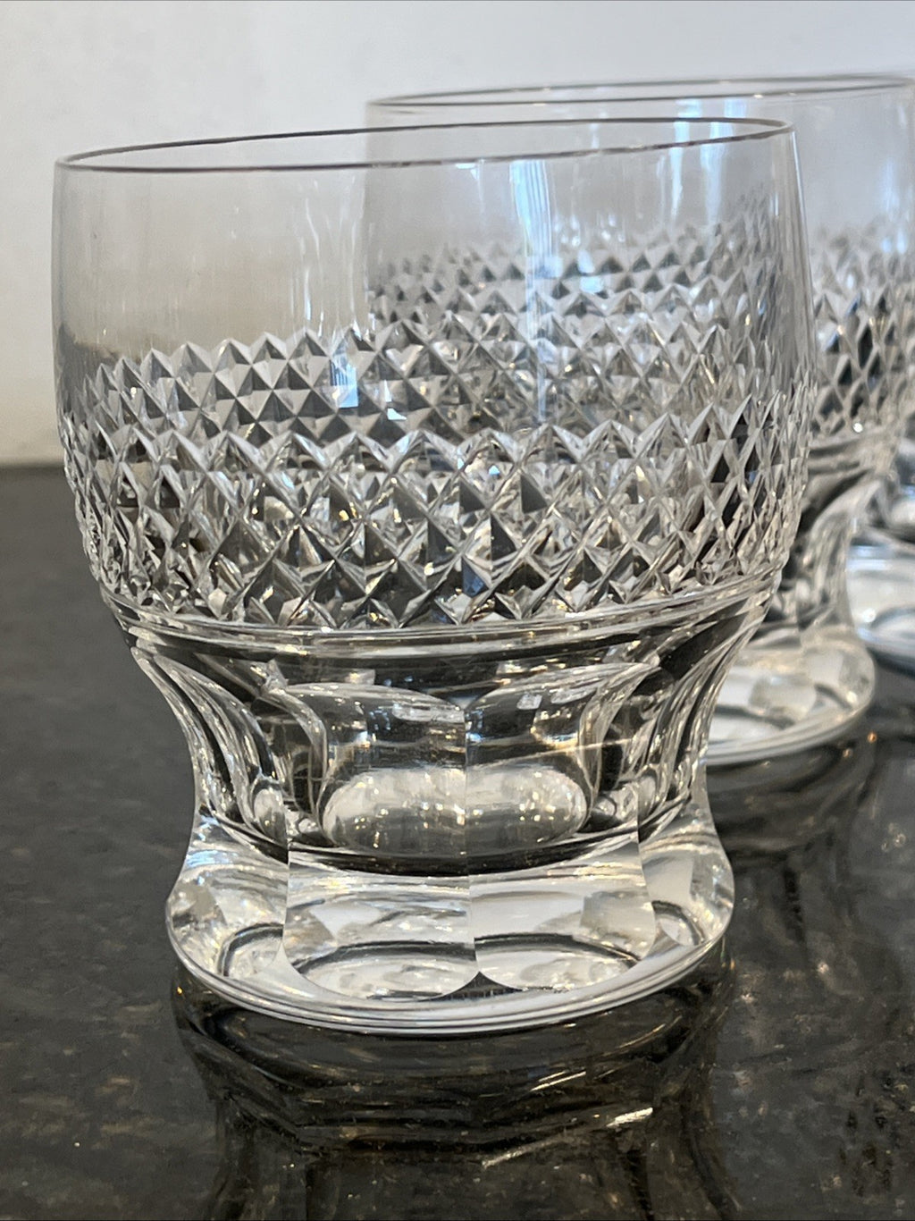 Cut Crystal Whisky Tumblers Diamond Pattern Heavy Base Set Of 3