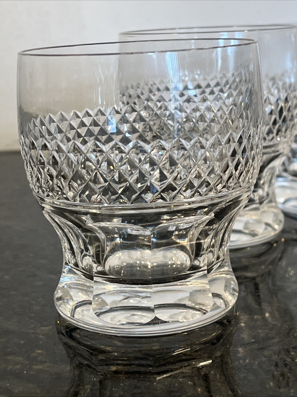 Cut Crystal Whisky Tumblers Diamond Pattern Heavy Base Set Of 3